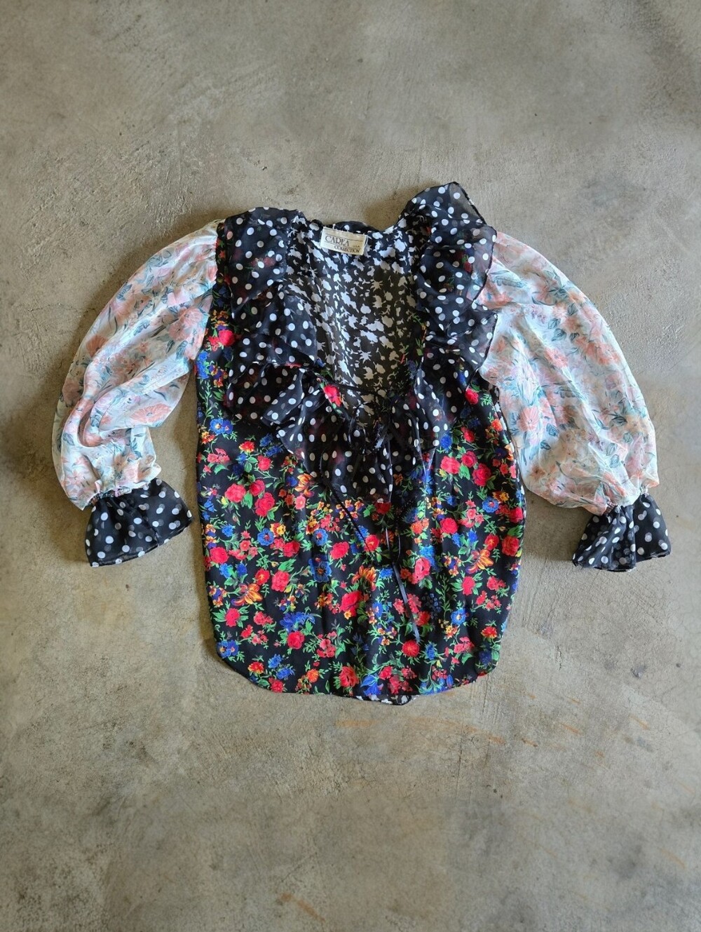 Vintage 80s 90s Mixed Print Sheer Puff Sleeve Blouse